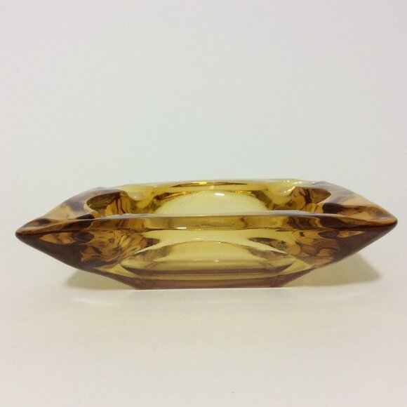 VINTAGE amber glass ashtray 6" square heavy - Picture 4 of 12
